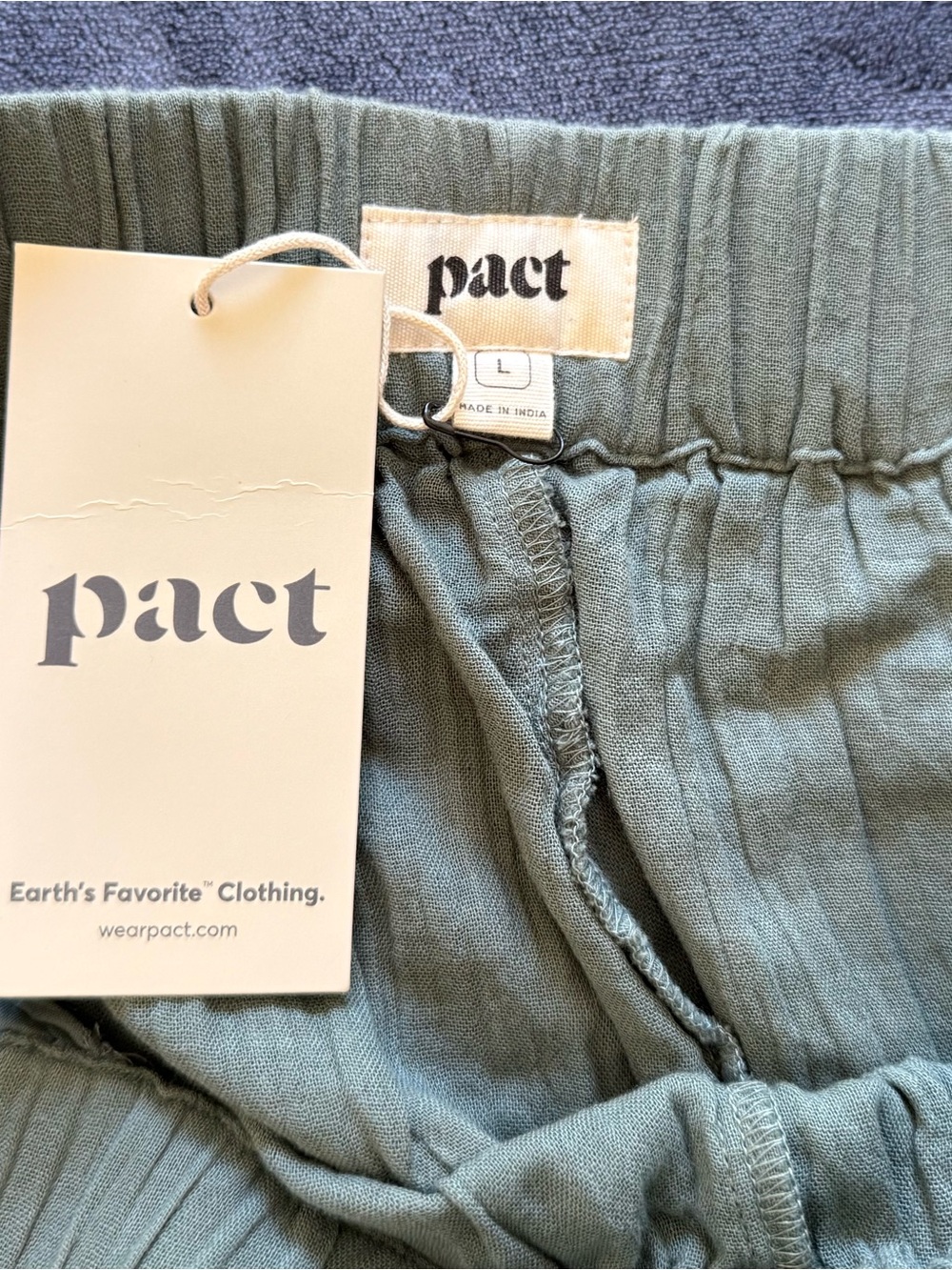 PACT NWT Coastal Double Gauze Organic Cotton Wide Leg Pants Sage Green L - Picture 4 of 9